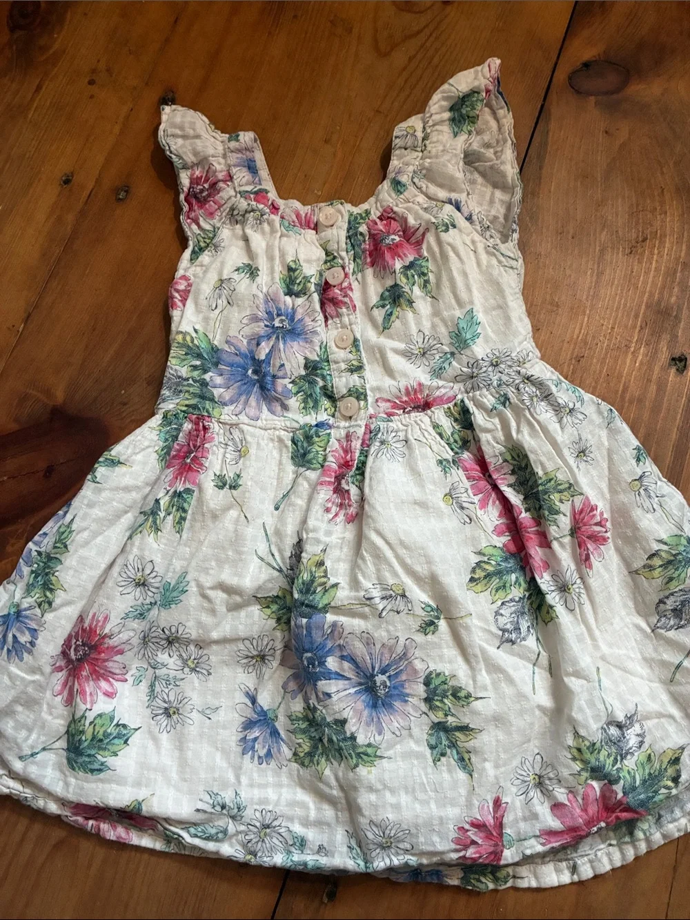 GAP White Floral Sundress with Pink & Blue Flowers